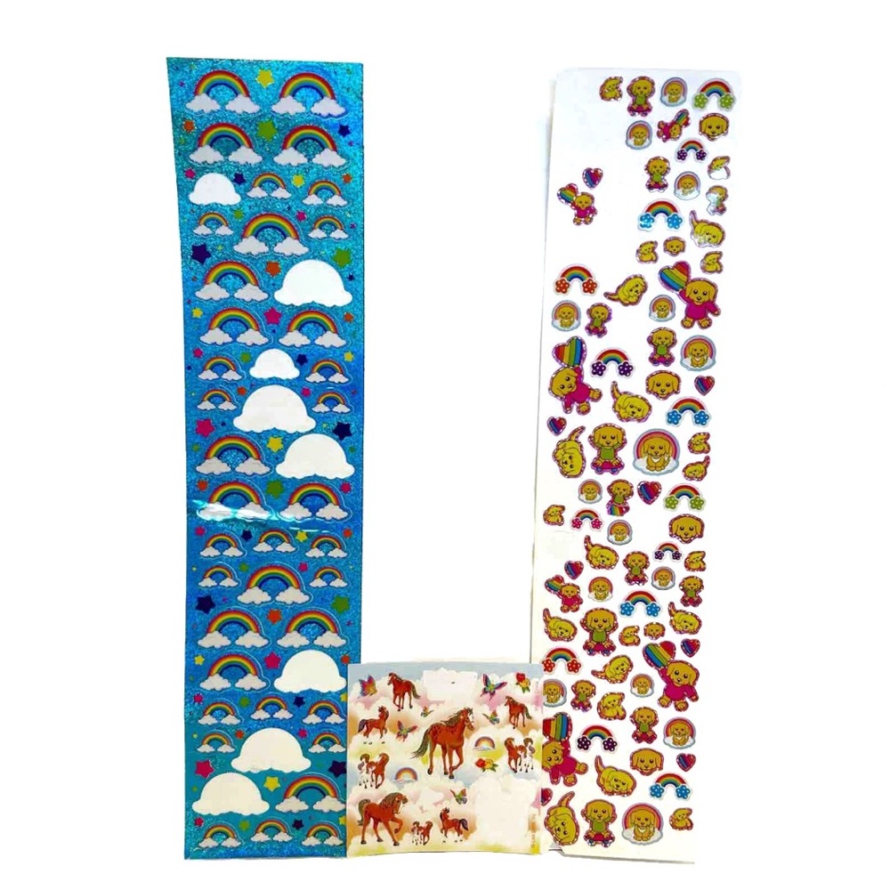 Lisa Frank Sparkly Sticker Sheets Rainbows Puppies Horse Ponies Holographic Cute